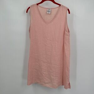 Match Point Womens Minimalist Pink Linen Tunic Top‎ Size S Coastal Resort Summer